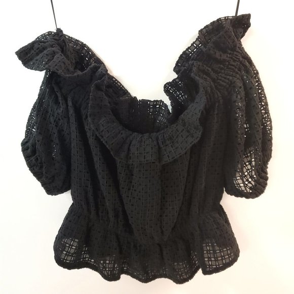 Express Off-The-Shoulder Black Crochet Crop Top With A Full Lining - Sz S/P - Picture 1 of 8